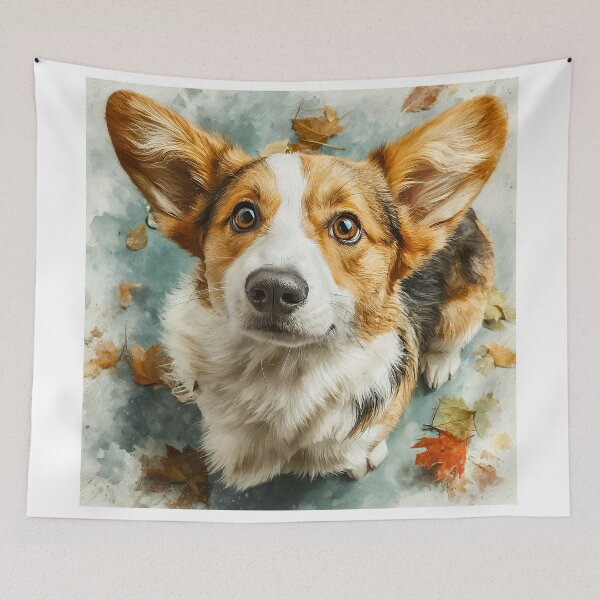 Item preview, Curious Corgi Looking Up in Autumn Watercolor designed and sold by EK-World.