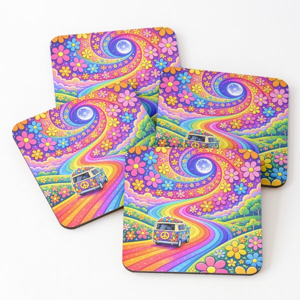 Item preview, Psychedelic Hippie Camper Van – Rainbow Road Flower Power Retro Dreamscape designed and sold by Digital Culture Studio.