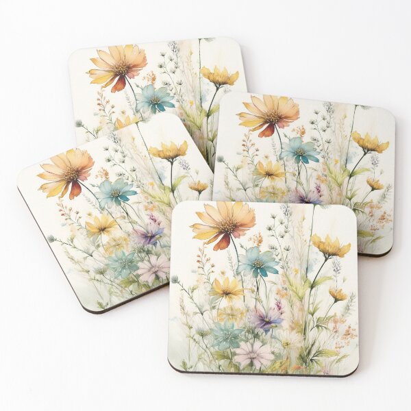 Item preview, Blossoming spring Boho watercolour pastel wildflower garden painting, nature inspired neutral colours floral spring botanical flowers designed and sold by navitalidesign.