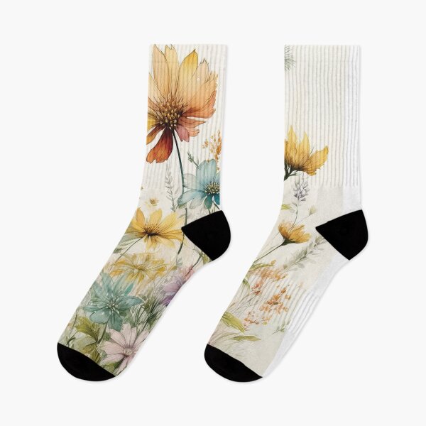 Item preview, Blossoming spring Boho watercolour pastel wildflower garden painting, nature inspired neutral colours floral spring botanical flowers designed and sold by navitalidesign.