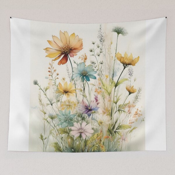 Item preview, Blossoming spring Boho watercolour pastel wildflower garden painting, nature inspired neutral colours floral spring botanical flowers designed and sold by navitalidesign.