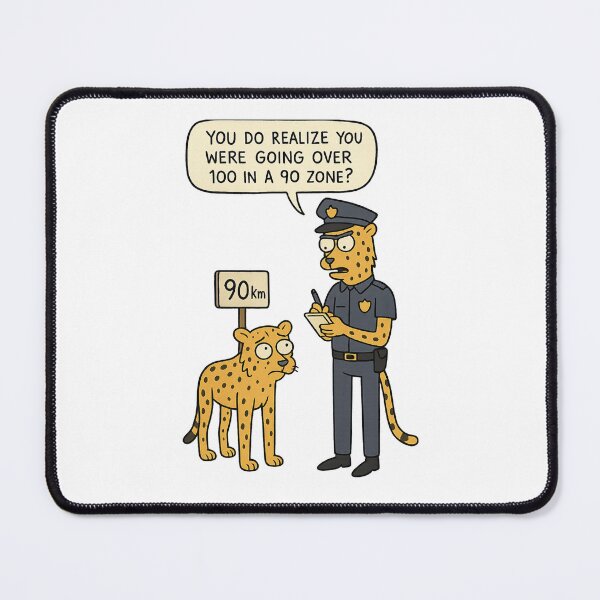 Item preview, Speeding Cheetah Pulled Over – Funny Animal Pun Design | 100km Zone Joke | Police Cheetah Cartoon designed and sold by Donsean22.
