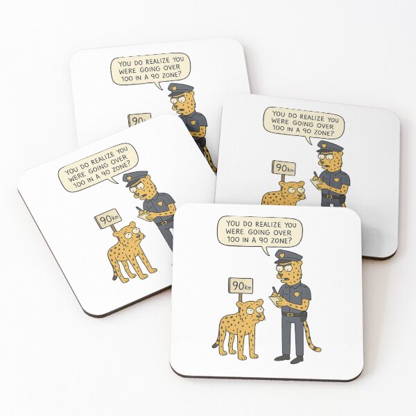 Item preview, Speeding Cheetah Pulled Over – Funny Animal Pun Design | 100km Zone Joke | Police Cheetah Cartoon designed and sold by Donsean22.