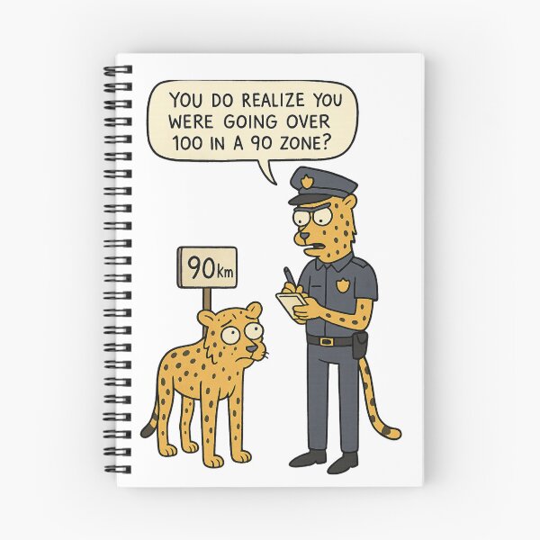 Item preview, Speeding Cheetah Pulled Over – Funny Animal Pun Design | 100km Zone Joke | Police Cheetah Cartoon designed and sold by Donsean22.