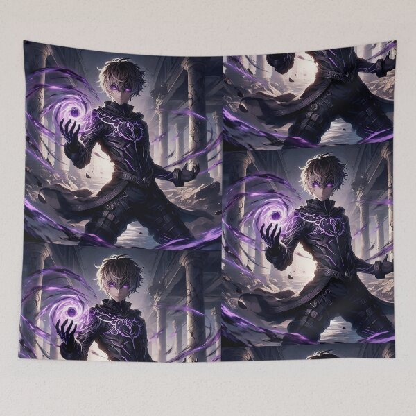 Item preview, Void Sorcerer: Epic Anime Mage Harnessing Dark Purple Energy in Ancient Temple Ruins designed and sold by MouradStudio.