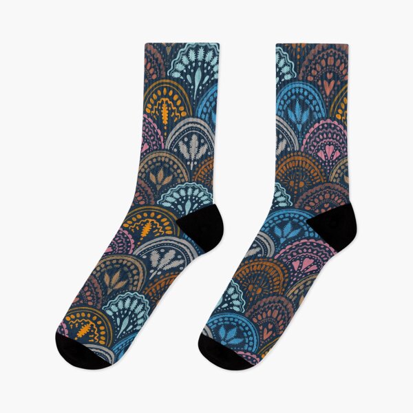 Item preview, Midnight Scallop Pattern — Bright Contrasts on Dark Blue designed and sold by Sharuss.