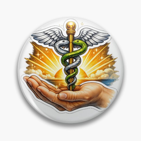 Item preview, Sticker of an outstretched hand with the caduceus symbol designed and sold by VibeCraft-Studio.