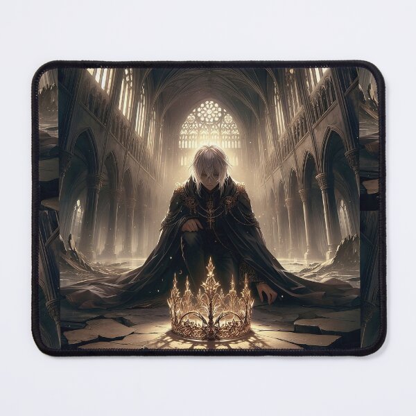 Item preview, The Burden of Kingship: Kneeling White-Haired Prince Facing a Radiant Golden Crown designed and sold by MouradStudio.