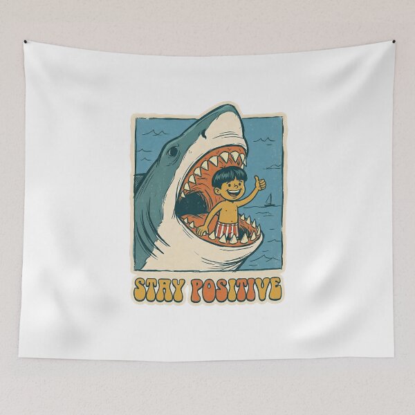 Item preview, Stay Positive Shark Attack Retro Vintage Funny Kids Book designed and sold by EKHOAISTORE.