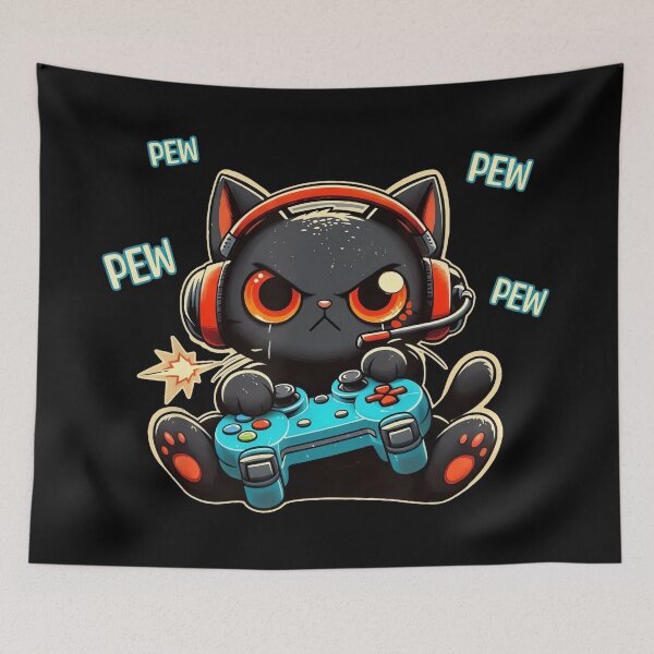 Item preview, Funny Gamer Cat - Angry Black Cat Gaming with Controller designed and sold by MOFAPPAREL.