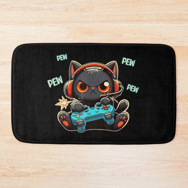 Item preview, Funny Gamer Cat - Angry Black Cat Gaming with Controller designed and sold by MOFAPPAREL.