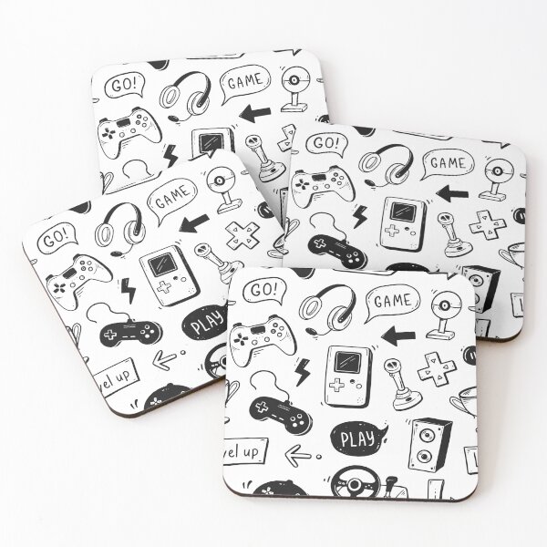 Item preview, Retro Gaming Doodle Pattern Black and White designed and sold by Hannah-Yei.