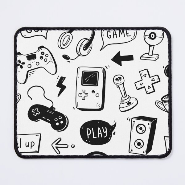 Item preview, Retro Gaming Doodle Pattern Black and White designed and sold by Hannah-Yei.