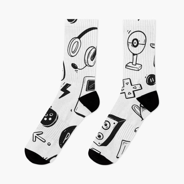 Item preview, Retro Gaming Doodle Pattern Black and White designed and sold by Hannah-Yei.