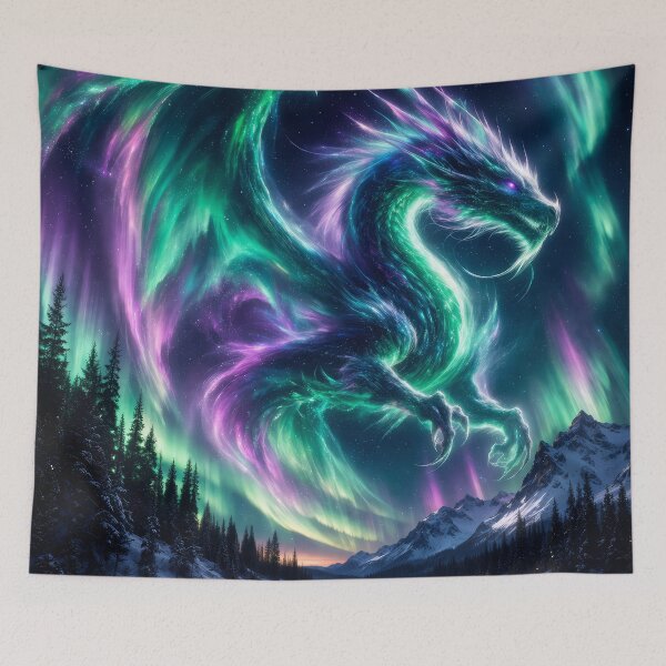 Item preview, Aurora Dragon in Northern Lights Sky – Magical Fantasy Dragon, Celestial Dragon Art, Night Sky Dragon, Ethereal Dragon, Fantasy Illustration designed and sold by DrakariArt.