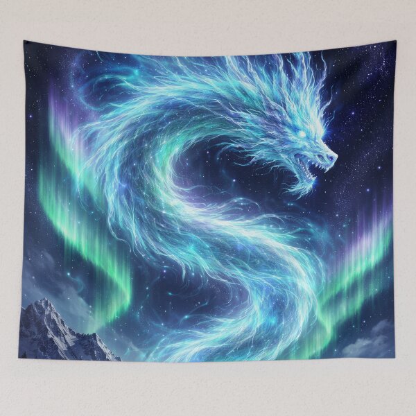 Item preview, Aurora Spirit Dragon Over Frozen Lake – Northern Lights Dragon, Celestial Dragon Art, Magical Winter Dragon, Ethereal Fantasy Illustration designed and sold by DrakariArt.