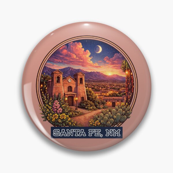 Item preview, Santa Fe New Mexico Sunset Illustration – Vintage Southwest Adobe Church Desert Art Travel designed and sold by SimplyJasper.