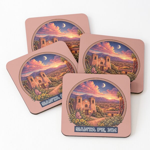 Item preview, Santa Fe New Mexico Sunset Illustration – Vintage Southwest Adobe Church Desert Art Travel designed and sold by SimplyJasper.