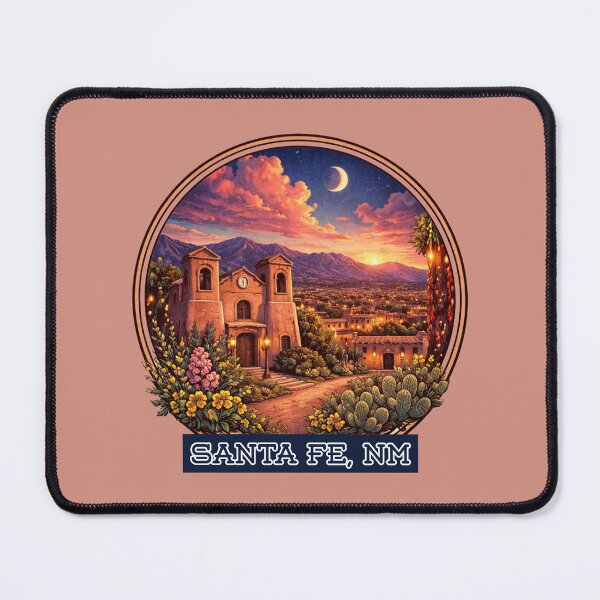 Item preview, Santa Fe New Mexico Sunset Illustration – Vintage Southwest Adobe Church Desert Art Travel designed and sold by SimplyJasper.