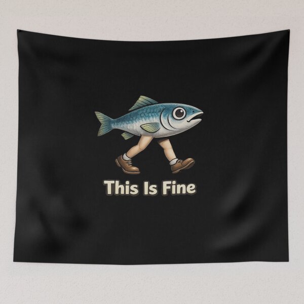 Item preview, This Is Fine Fish Meme Funny Anxiety Walking Fish Shirt designed and sold by HubCreates.