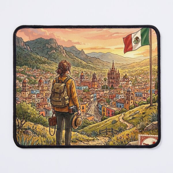 Item preview, Vintage Solo Female Travel Mexico - Pueblo Magico Adventure Art designed and sold by Bloom & Quiet .