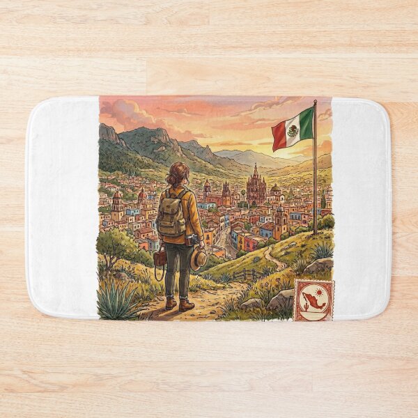 Item preview, Vintage Solo Female Travel Mexico - Pueblo Magico Adventure Art designed and sold by Bloom & Quiet .