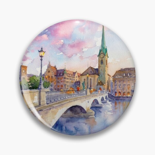 Item preview, Zurich Münster Bridge Watercolor designed and sold by caracatita75.