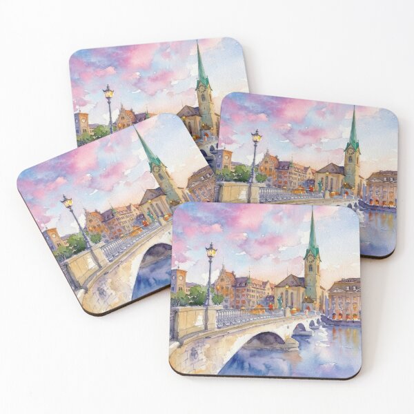Item preview, Zurich Münster Bridge Watercolor designed and sold by caracatita75.