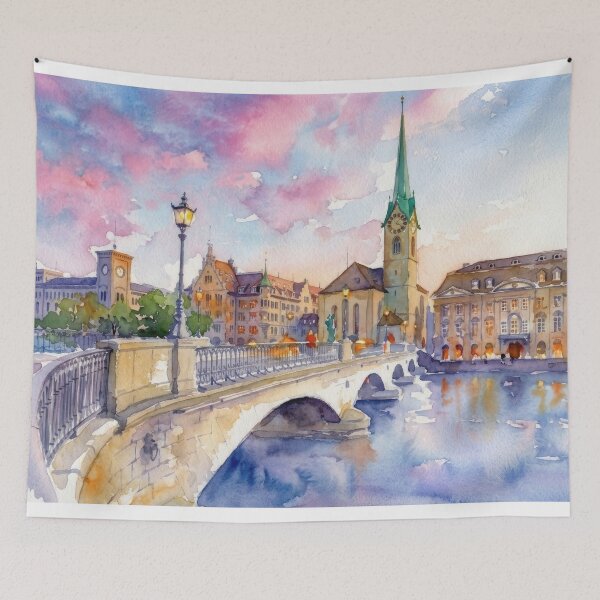 Item preview, Zurich Münster Bridge Watercolor designed and sold by caracatita75.