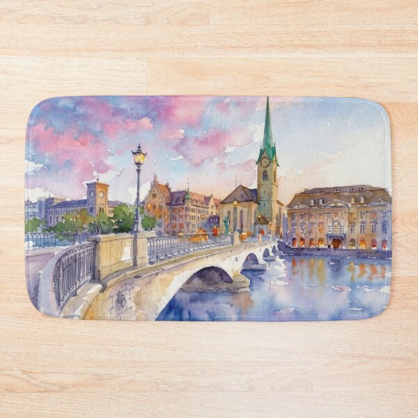 Item preview, Zurich Münster Bridge Watercolor designed and sold by caracatita75.