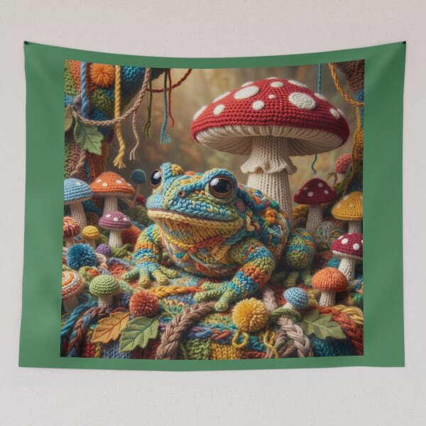 Item preview, Yarn Toad Sitting Under Yarn Amanita Mushroom Toadstool designed and sold by Tridentulus.