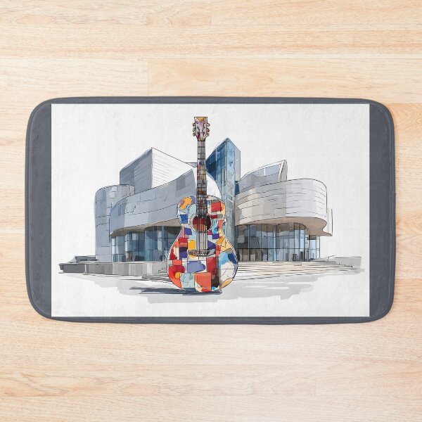 Item preview, Where Music Meets Modern Design - Colorful Guitar Against Sleek Architectural Curves designed and sold by OlfactoART Studio.
