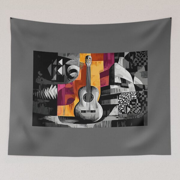 Item preview, Bright Geometric Guitar Abstract Art with Sharp Angles and Vibrant Color Energy designed and sold by OlfactoART Studio.