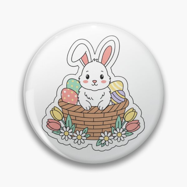 Item preview,  Cute Easter Bunny in Basket with Eggs and Flowers — Vector Sticker designed and sold by Han-Chaeyoung.