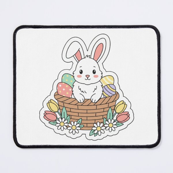 Item preview,  Cute Easter Bunny in Basket with Eggs and Flowers — Vector Sticker designed and sold by Han-Chaeyoung.