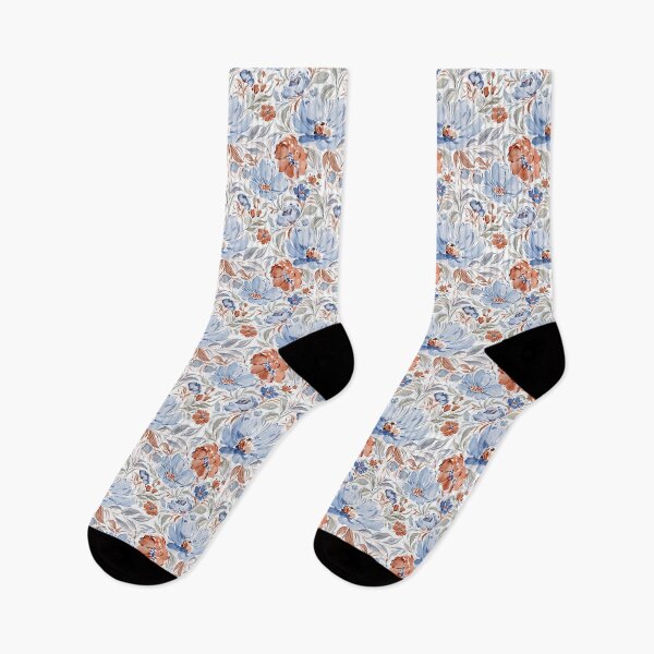 Item preview, Dusty Blue and Terracotta Watercolor Floral - Rustic Floral Garden designed and sold by NancyDzines.
