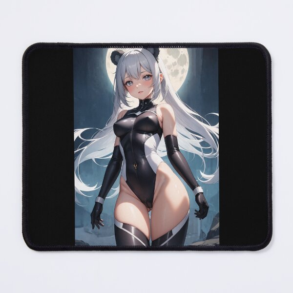 Item preview, Moonlight Panda Anime Girl Takanen Asakumi - Silver Hair Monochrome Bodysuit Poster designed and sold by iloveanimechibi.