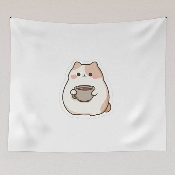Item preview, Cute Cat Drinking Coffee Kawaii Sticker designed and sold by Dreampalette1.