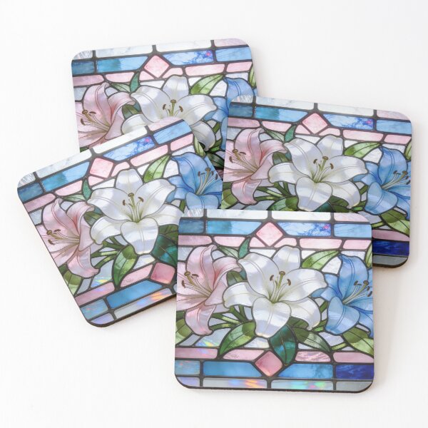 Item preview, Elegant Stained Glass Lily Floral Design in Soft Pastel Colors designed and sold by AleksaDesignMTL.