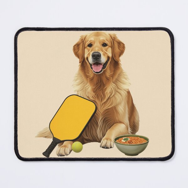 Item preview, Golden Retriever with Ramen – Cozy Pickleball Dog Illustration designed and sold by Willow & Ink.