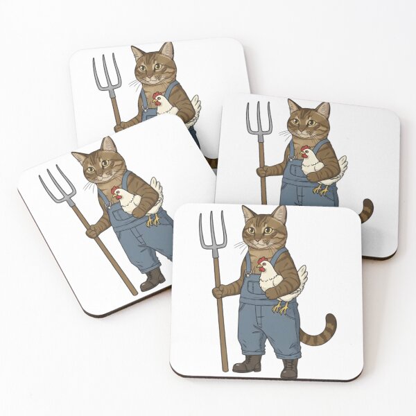 Item preview, Brown Tabby Cat Farmer with Chicken and Pitchfork designed and sold by octozap.
