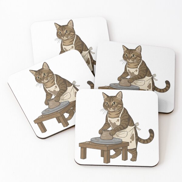 Item preview, Brown Tabby Cat Potter at Pottery Wheel designed and sold by octozap.
