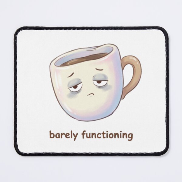 Item preview, cute coffee cup character, tired sleepy eyes, slightly messy, slouched posture, minimal cartoon style, soft pastel colors, clean white background, sticker style, centered, high resolution designed and sold by CMdigit.