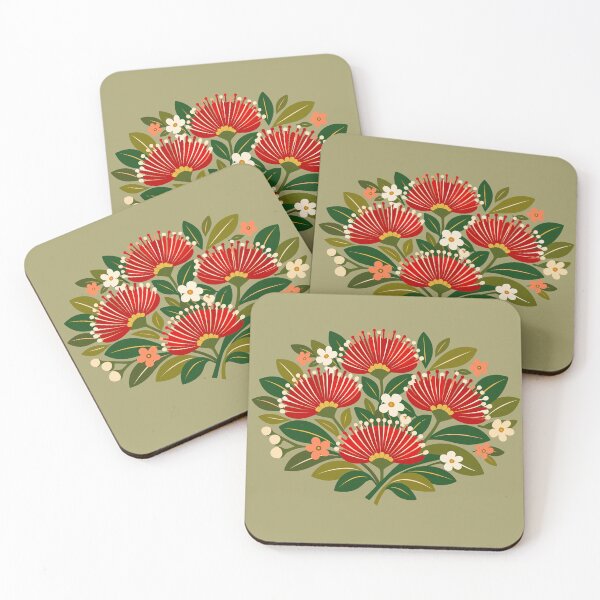 Item preview, Retro Pōhutukawa Floral – Kiwiana Botanical Pattern  designed and sold by MvuuStudio.