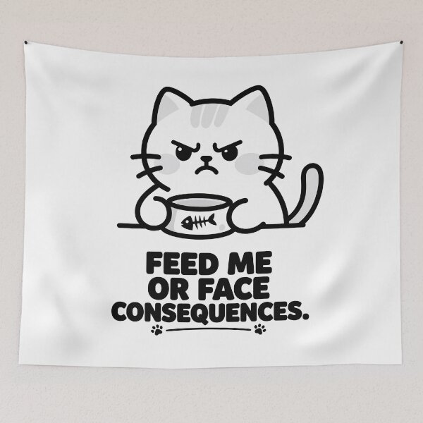 Item preview, Feed Me Or Face Consequences Cat Meme designed and sold by DetalleXL.