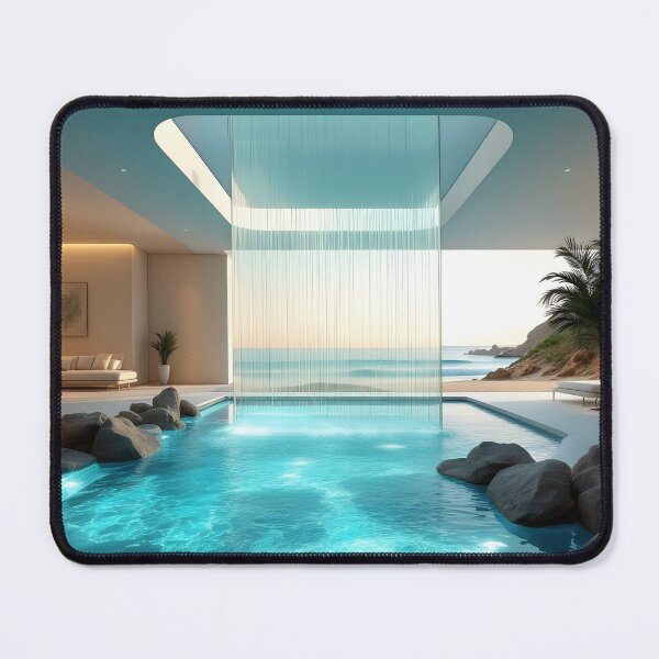 Item preview, Luxury Coastal View Indoor Pool Minimalist Modern Aesthetic Art Print designed and sold by DreamyWallVibes.