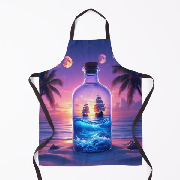Item preview, Fantasy Ship in Bottle Ocean Sunset Dreamscape Surreal Beach Art designed and sold by DreamyWallVibes.
