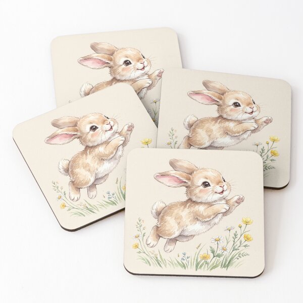 Item preview, Adorable Watercolor Bunny Rabbit Hopping in Flower Meadow designed and sold by RonBear-Designs.