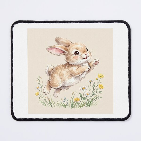 Item preview, Adorable Watercolor Bunny Rabbit Hopping in Flower Meadow designed and sold by RonBear-Designs.