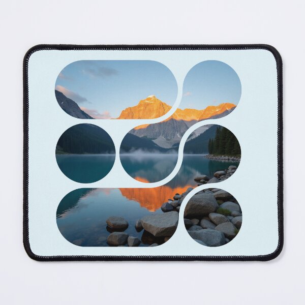 Item preview, Alpine Glow Sunset - Segmented Mountain Lake - Fiery Peaks Reflection - Modern Four Panel Nature Art designed and sold by PriyaMagic.
